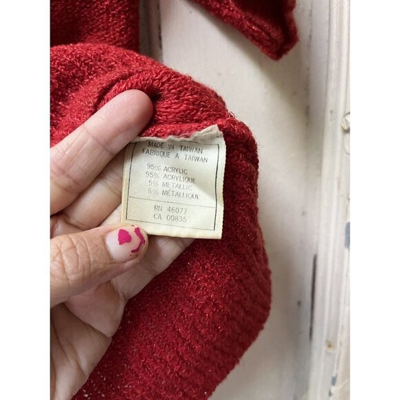 cecily esprit red metallic scoop neck Caterpillar short sleeve sweater top M - Picture 4 of 8